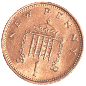 Background image of a 1 pence coin